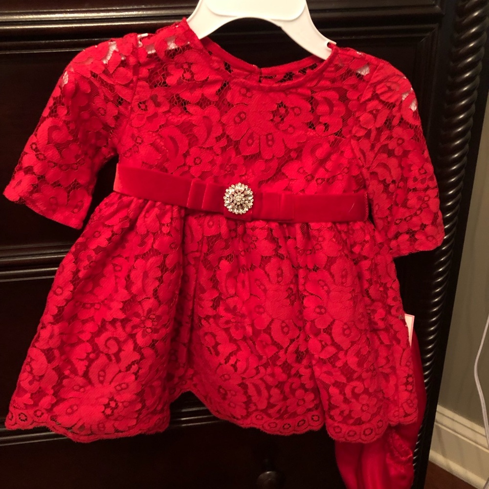 Baby girl red lace formal dress NEW
